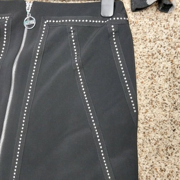 3181 Size 8 Joseph Ribkoff Black Skirt with Silver Tone Studs and Zipper, NWT - Picture 3 of 7